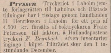 HALLANDSPOSTEN – 13 november 1885