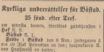 BÅSTADS TIDNING – 18 november 1885