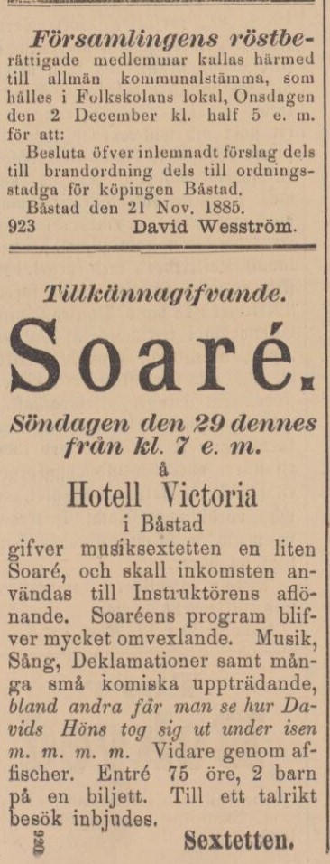 BÅSTADS TIDNING – 25 november 1885