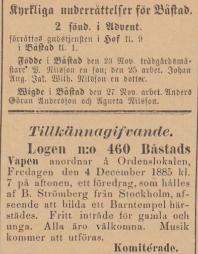 BÅSTADS TIDNING – 2 december 1885 (forts.)