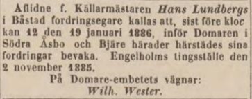 POST- OCH INRIKES TIDNINGAR – 3 december 1885