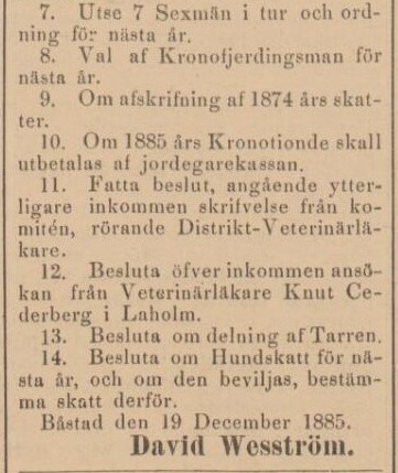 BÅSTADS TIDNING – 23 december 1885 (forts.)