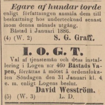 BÅSTADS TIDNING – 20 januari 1886