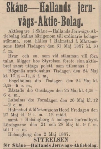 HELSINGBORGSTIDNINGEN SKÅNES ALLEHANDA – 10 maj 1887