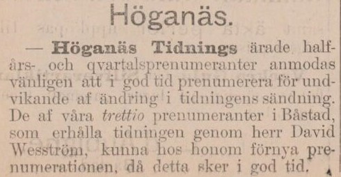 HÖGANÄS TIDNING – 30 juni 1888