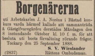 HELSINGBORGSTIDNINGEN SKÅNES ALLEHANDA – 29 september 1888