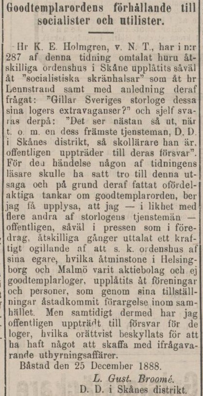 SKÅNSKA POSTEN – 28 december 1888