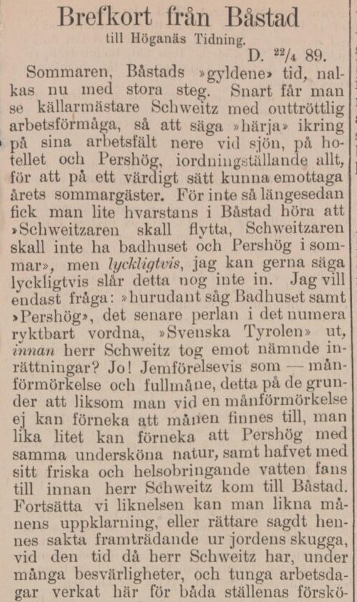 HÖGANÄS TIDNING – 23 april 1889