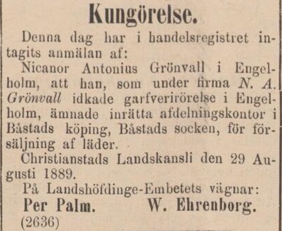 SKÅNSKA POSTEN – 30 augusti 1889