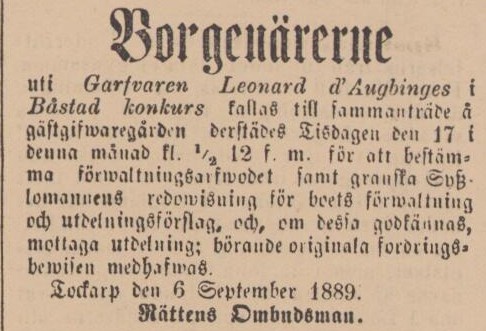ENGELHOLMS TIDNING – 10 september 1889