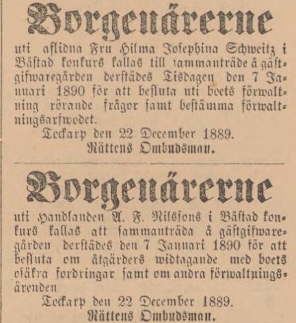 NORRA SKÅNE – 27 december 1889