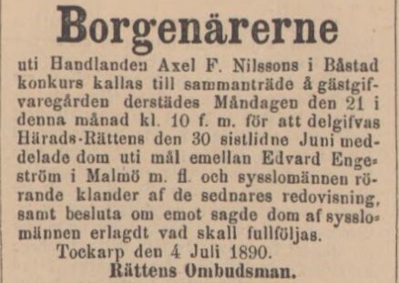 NORRA SKÅNE – 8 juli 1890