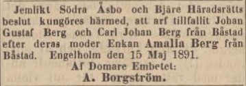 POST- OCH INRIKES TIDNINGAR – 23 maj 1891