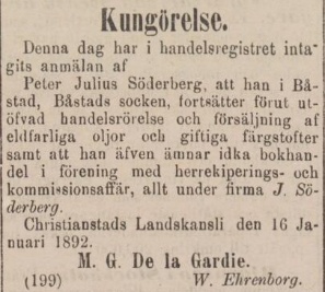 SKÅNSKA POSTEN – 18 januari 1892