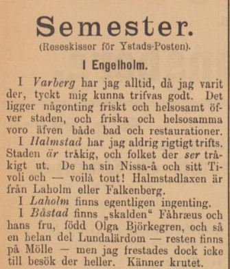 YSTADSPOSTEN – 20 augusti 1892