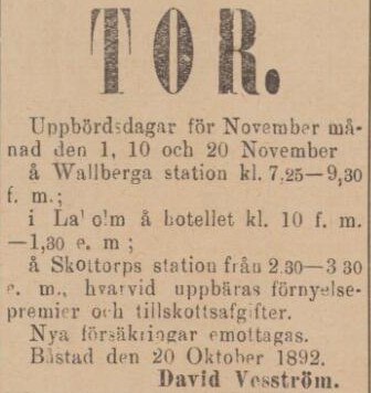 HALLAND – 25 oktober 1892