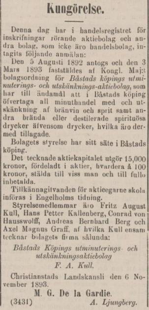 SKÅNSKA POSTEN – 10 november 1893