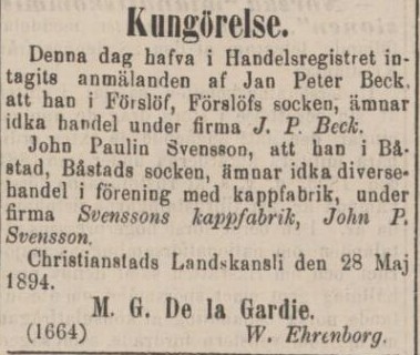 SKÅNSKA POSTEN – 30 maj 1894