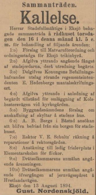 EKSJÖTIDNINGEN – 14 augusti 1894