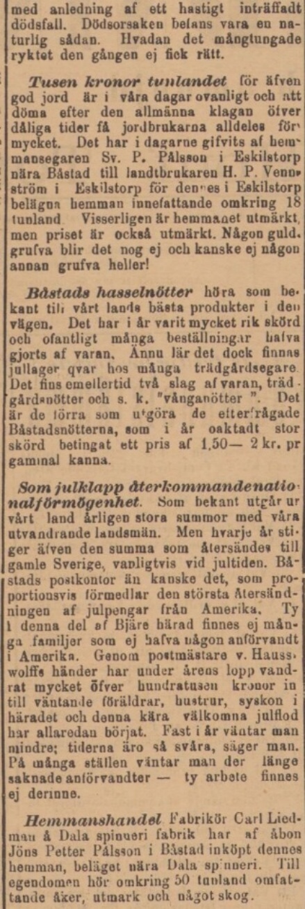 BÅSTADS TIDNING – 22 december 1894 (forts.)