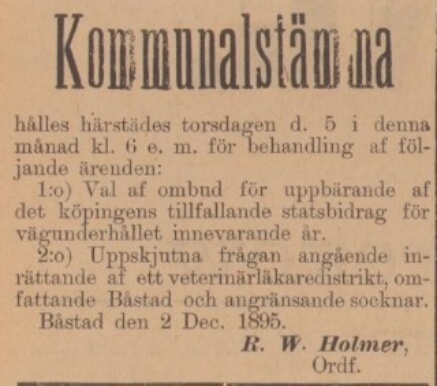 BÅSTADS TIDNING – 3 december 1895