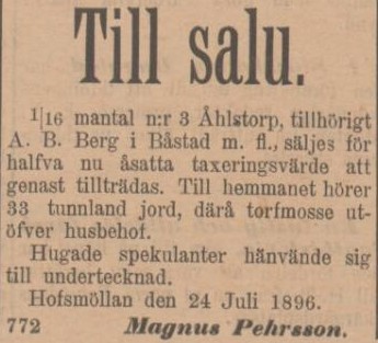 SYDHALLAND – 5 augusti 1896