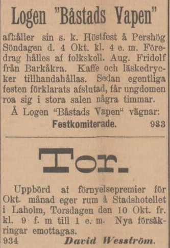 SYDHALLAND – 25 september 1896
