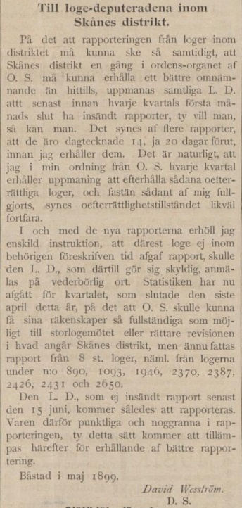 SKÅNING – 10 juni 1899
