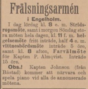 ENGELHOLMS TIDNING – 2 december 1899