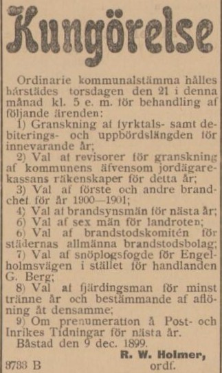 ENGELHOLMSPOSTEN – 14 december 1899