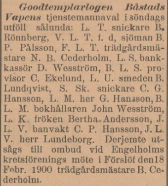 SYDHALLAND – 30 januari 1900