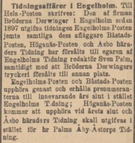 HELSINGBORGSPOSTEN SKÅNE-HALLAND – 16 december 1901